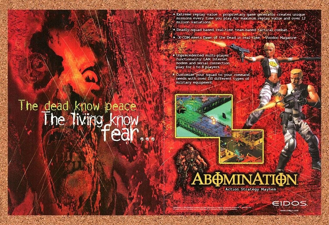 Abomination PC Original 1999 Ad Print Authentic Eidos Horror Video Game Promo v2