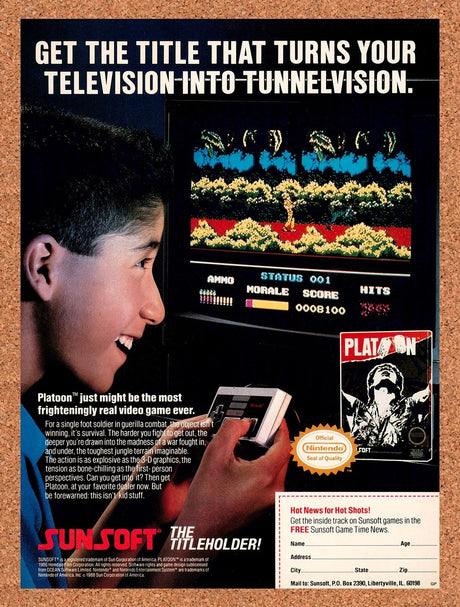 1989 Platoon NES Original Advertisement / Retro Promo v1