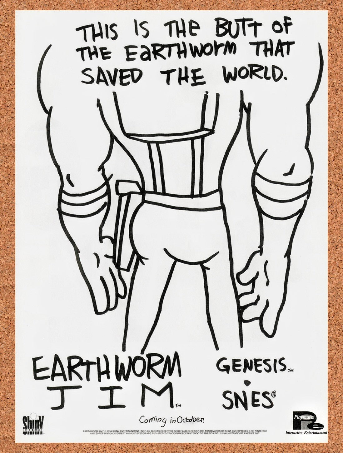1993 Earthworm Jim Genesis Original Advertisement / Retro Wall Art v12