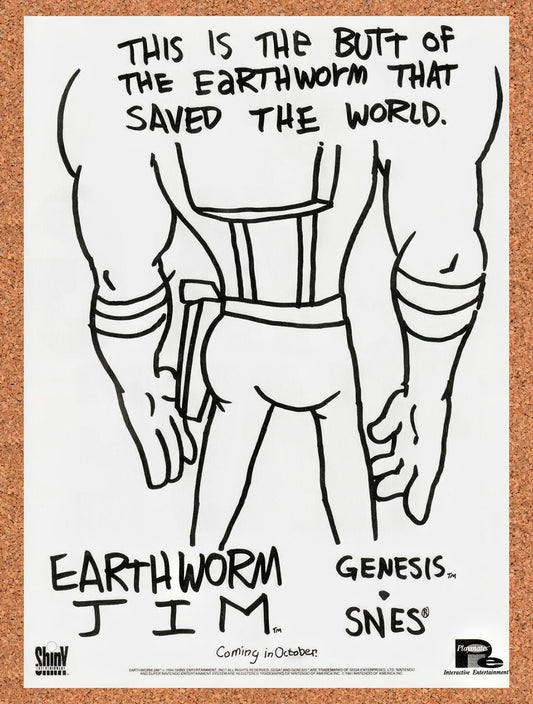 1993 Earthworm Jim Genesis Original Advertisement / Retro Wall Art v12