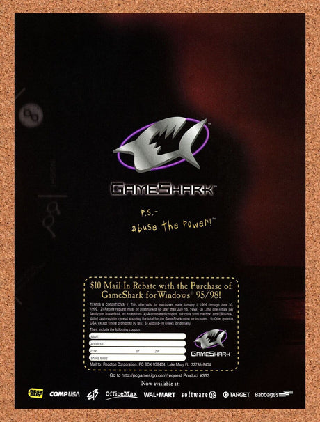 GameShark For Windows Original 1999 Ad Authentic Video Game Rebate Promo