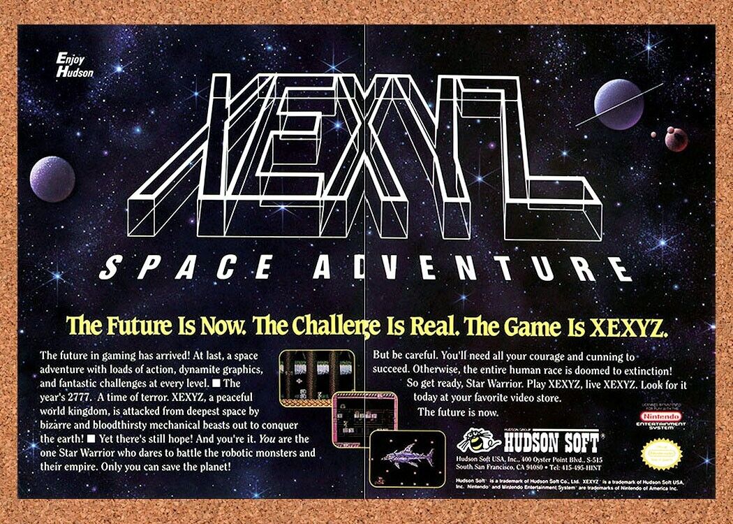 XEXYZ NES Original 1990 Ad Authentic Nintendo Video Game Promo v2