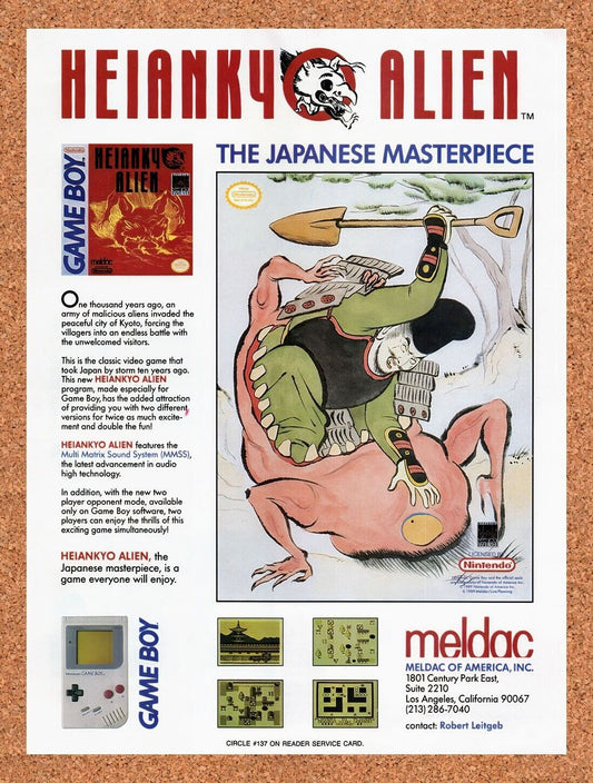 1989 Heiankyo Alien Game Boy Original Advertisement / Retro Wall Art v2