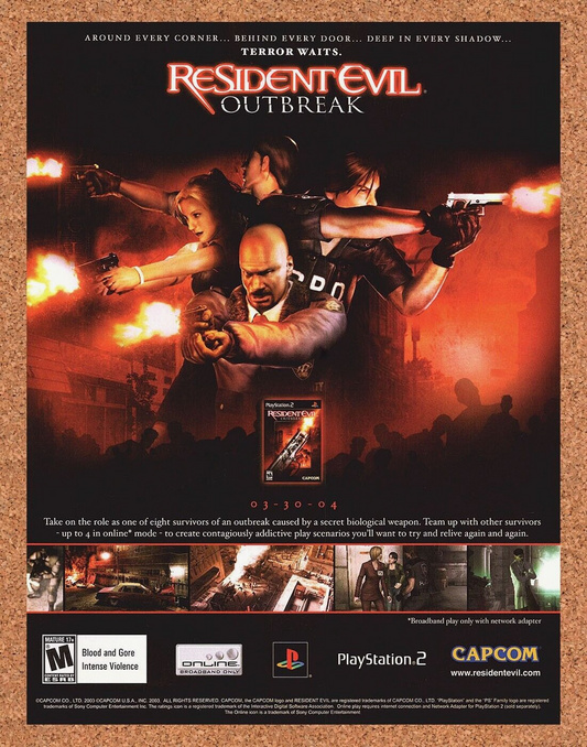 Original 2003 Resident Evil Outbreak PS2 Vintage Ad - Video Game Art Promo