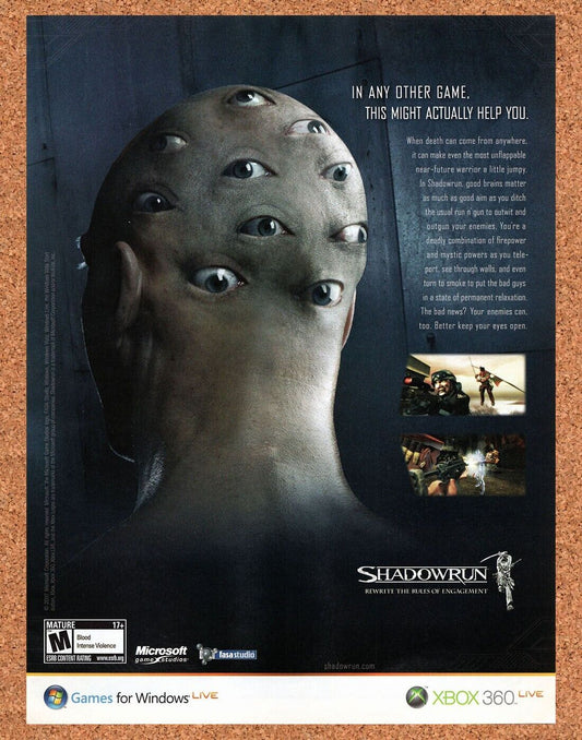 Shadowrun Xbox 360 Original 2006 Vintage Ad - Video Game Art Promo