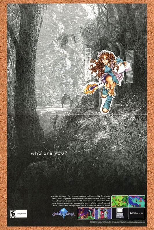 Sword Of Mana GBA Original 2002 Ad Authentic Squaresoft Video Game Art Promo