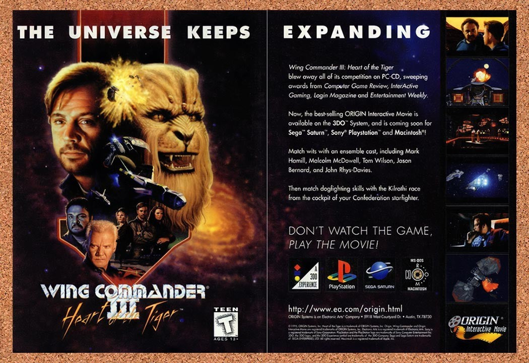 1995 Wing Commander III Heart Of The Tiger 3DO Original Advertisement / Promo v3