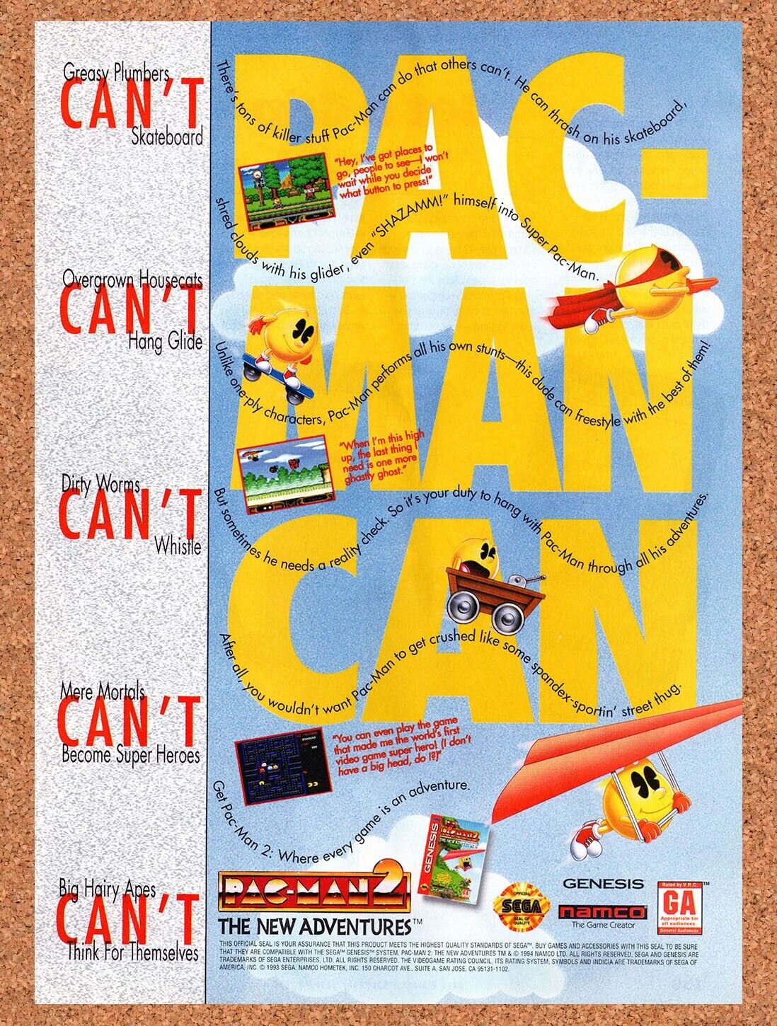 1995 Pac Man 2 Genesis Original Advertisement / Retro Wall Art v1