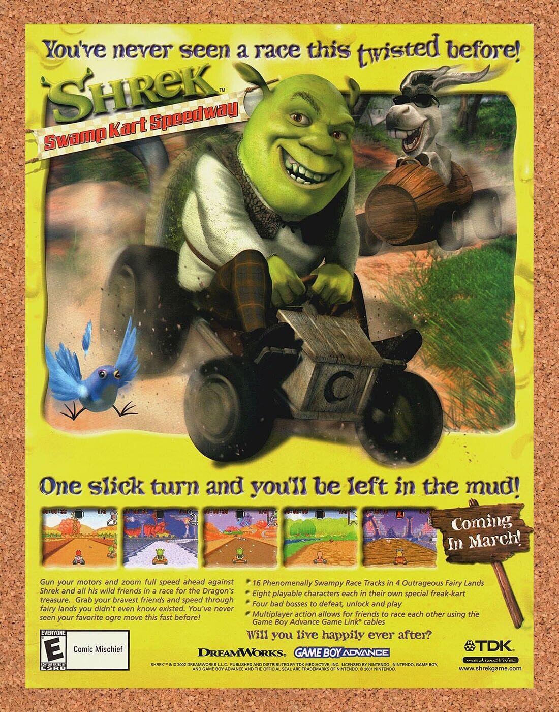 Shrek Swamp Kart Speed Way GBA Original 2002 Ad Authentic Video Game Art Promo