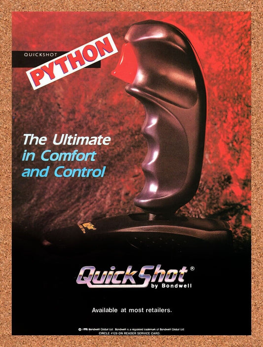 1989 QuickShot Python Flight Stick Original Advertisement / Retro Wall Art v3