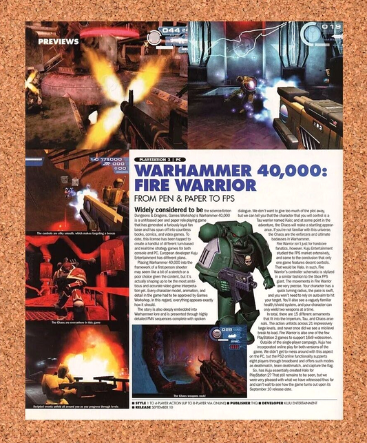 Warhammer 40000 Fire Warrior PS2 Original 2004 Ad Authentic Video Game Promo v1