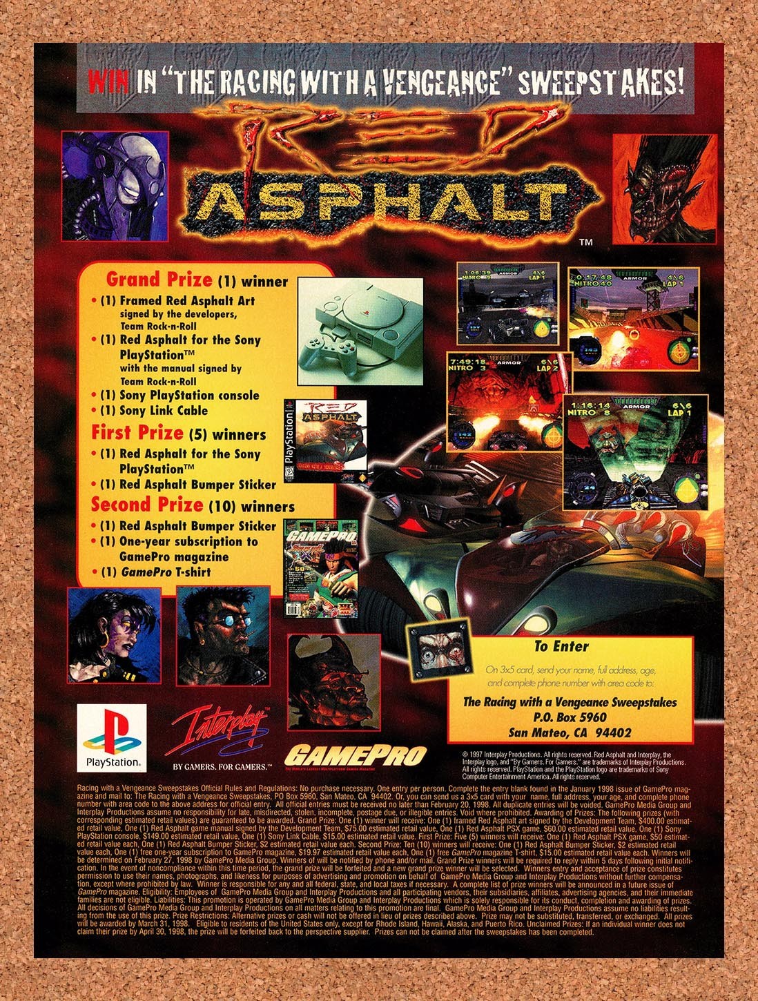 1998 Red Asphalt Racing With A Vengeance Sweepstakes Original Ad / Promo v1