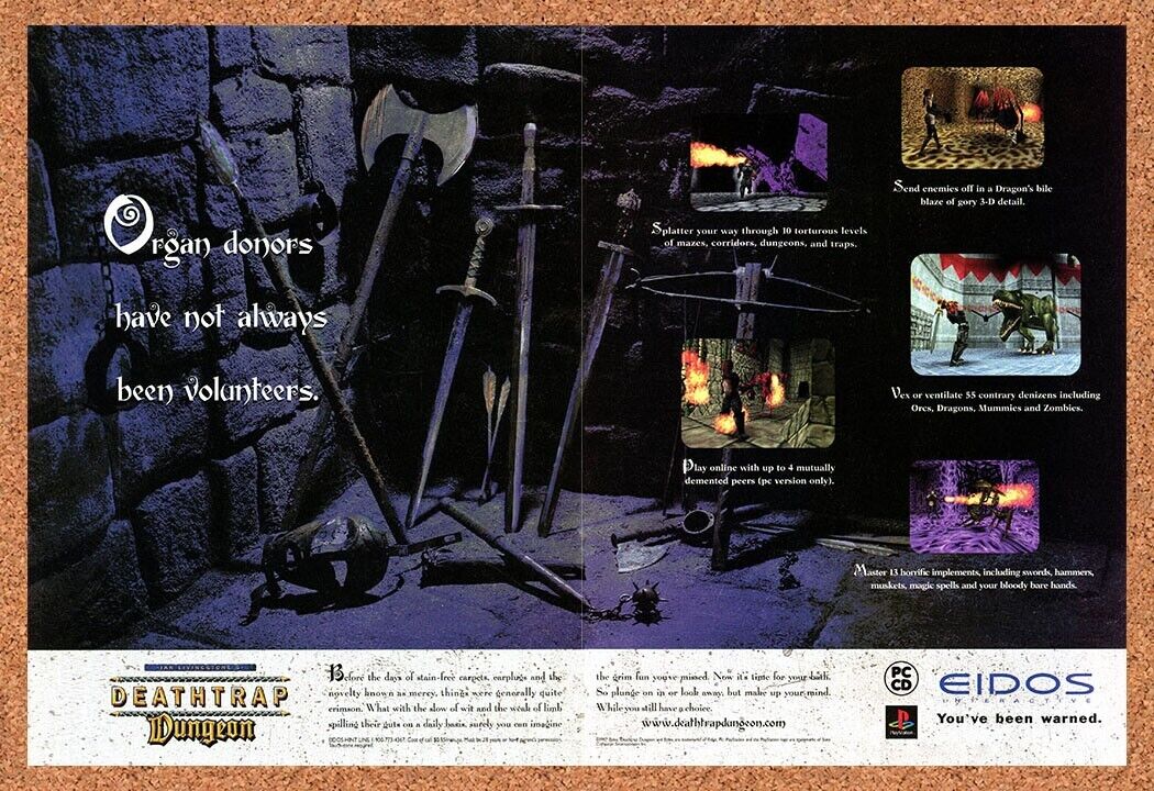 Deathtrap Dungeon PC Original 2000 Ad Print Authentic Eidos Video Game Promo
