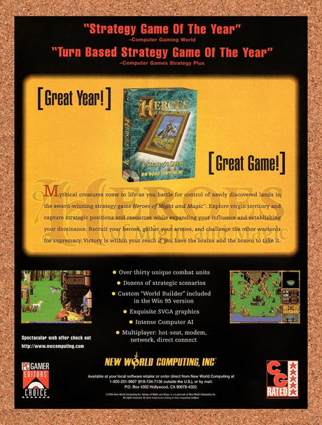 1996 Heroes Of Might & Magic PC Original Advertisement / Retro Promo v4