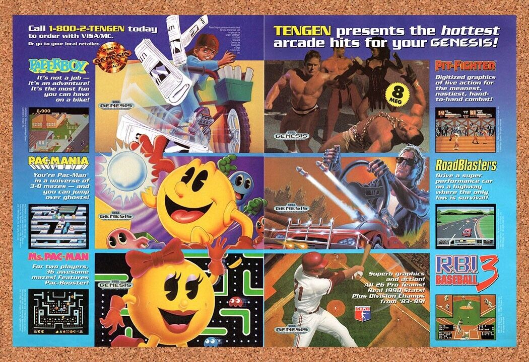 1991 Tengen Genesis Games Original Advertisement / Retro Wall Art v3
