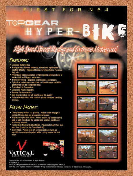 1999 Top Gear Hyper-Bike N64 Original Advertisement / Retro Wall Art v2
