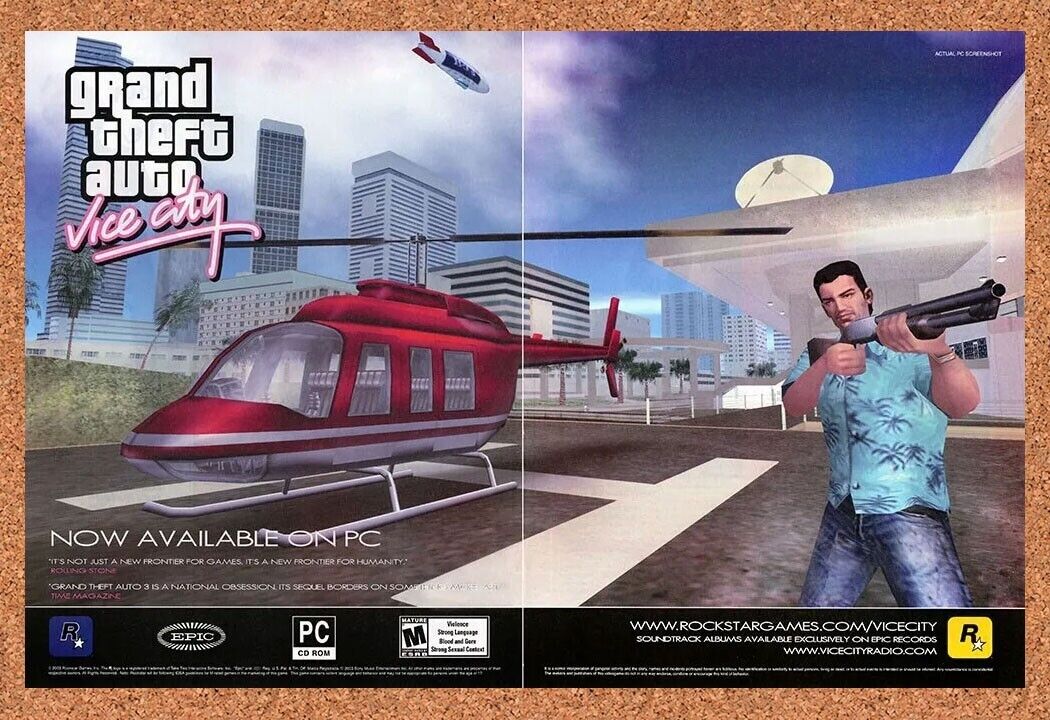 Grand Theft Auto Vice City PC Original 2004 Ad Authentic GTA Video Game Promo v1