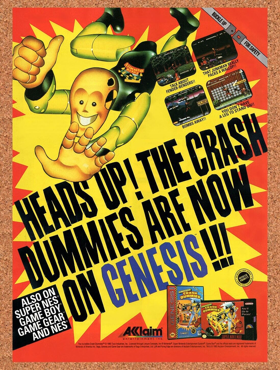 1993 Crash Test Dummies Genesis Original Advertisement / Retro Wall Art v3