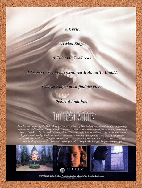 Gabriel Knight Mystery PC Original 1995 Vintage Ad - Video Game Promo
