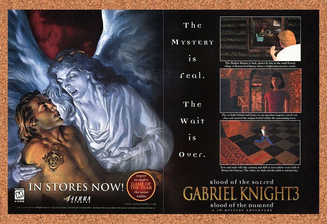 Gabriel Knight 3 Blood Damned PC Original 1999 Ad Authentic Video Game Promo v2