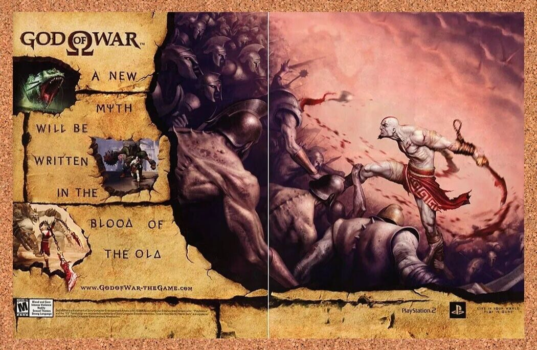 God of War PS2 Original 2004 Ad Authentic PlayStation Video Game Promo Art v2