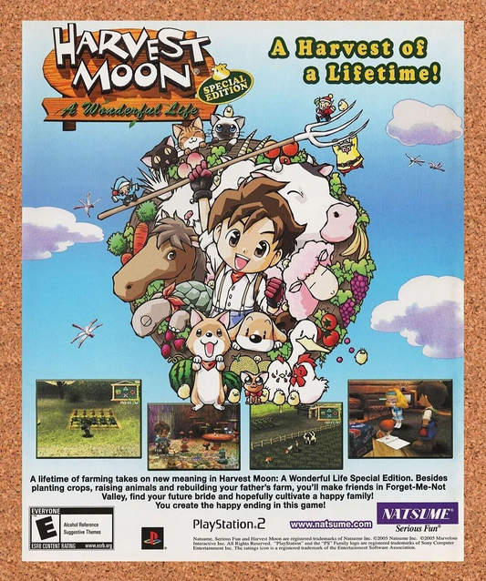 Harvest Moon A Wonderful Life PS2 Original 2004 Ad Authentic Video Game Promo v1