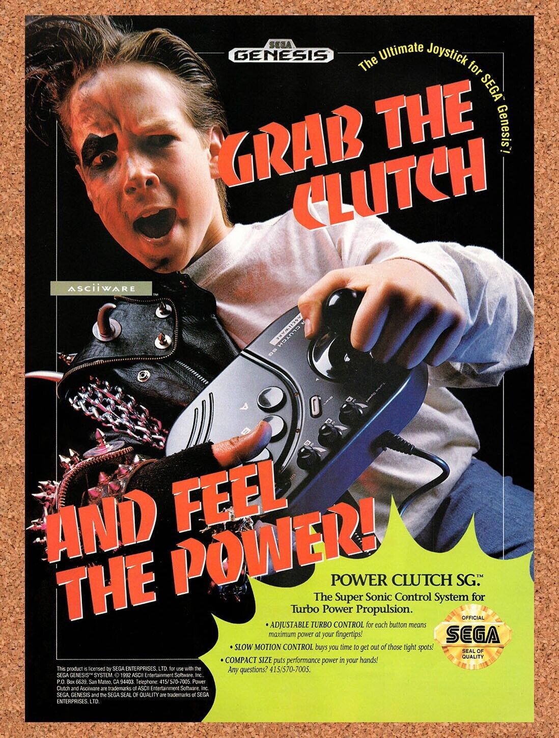 1992 Sega Genesis Power Clutch SG Original Advertisement / Retro Wall Art v12