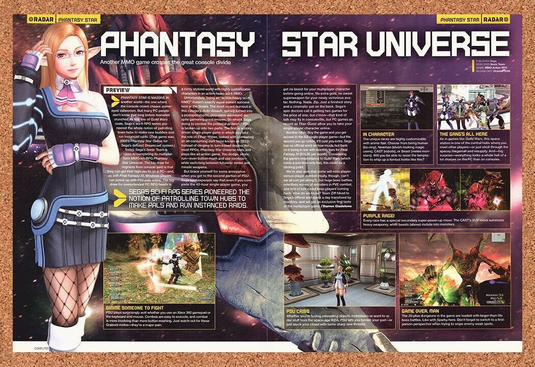 Phantasy Star Universe PS2 Original 2005 Ad Authentic Video Game Review Promo