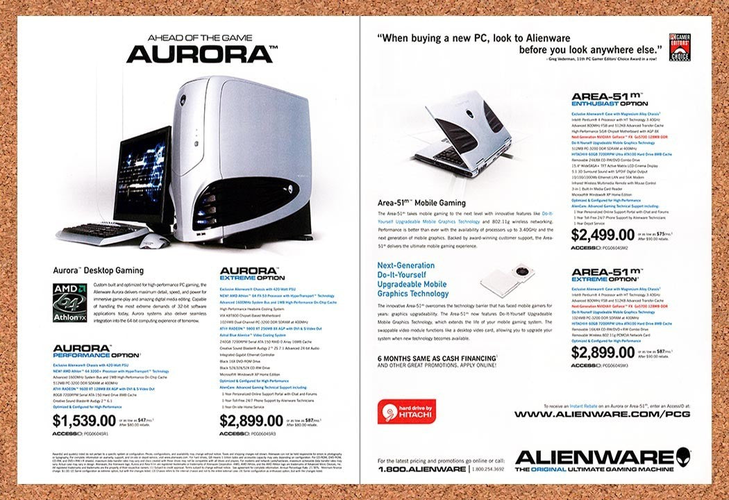 2004 Alienware The Original Ultimate Gaming Aurora Original Ad / Promo v3