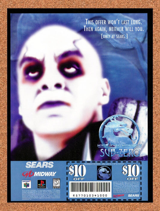 1996 Mortal Kombat Mythologies Sub-Zero Sears Funtronics Rebate Original Ad v3
