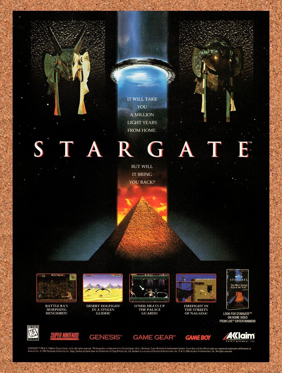 1995 Stargate SNES Original Advertisement / Retro Wall Art v1