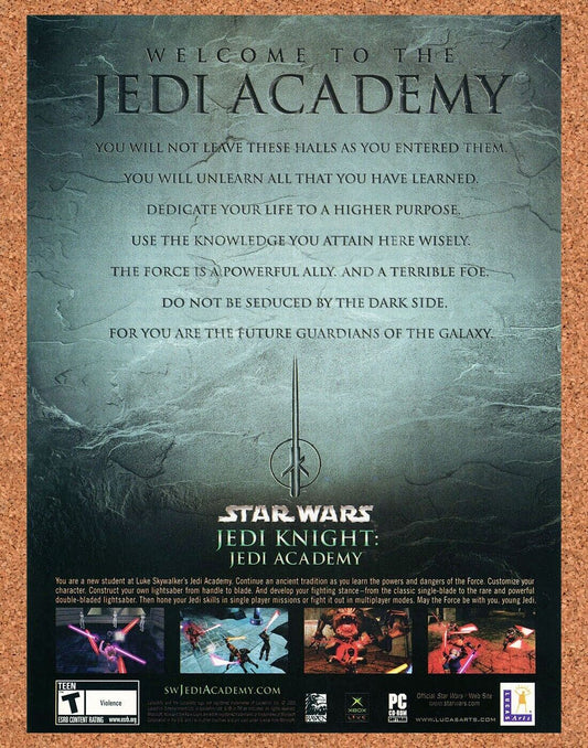 Star Wars Jedi Knight Jedi Academy PC Original 2004 Ad Authentic Game Promo v1