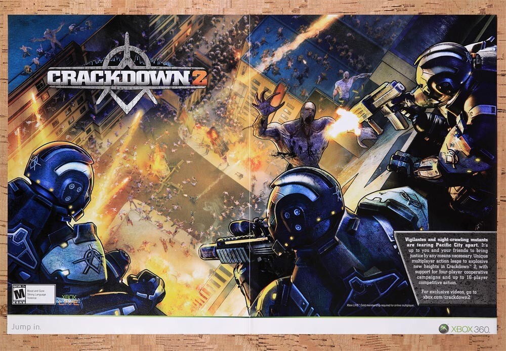 2010 Crackdown 2 Xbox 360 Original Advertisement / Retro Wall Art v2