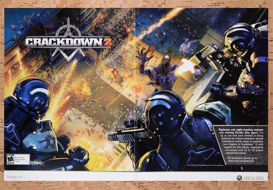 2009 Crackdown 2 Xbox 360 Original Advertisement / Retro Wall Art v2