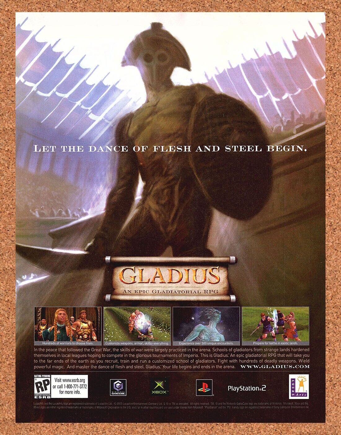 Gladius Xbox Original 2003 Print Ad Authentic Historic Video Game Promo Wall Art