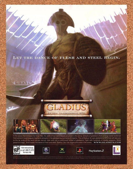 Gladius Xbox Original 2003 Print Ad Authentic Historic Video Game Promo Wall Art