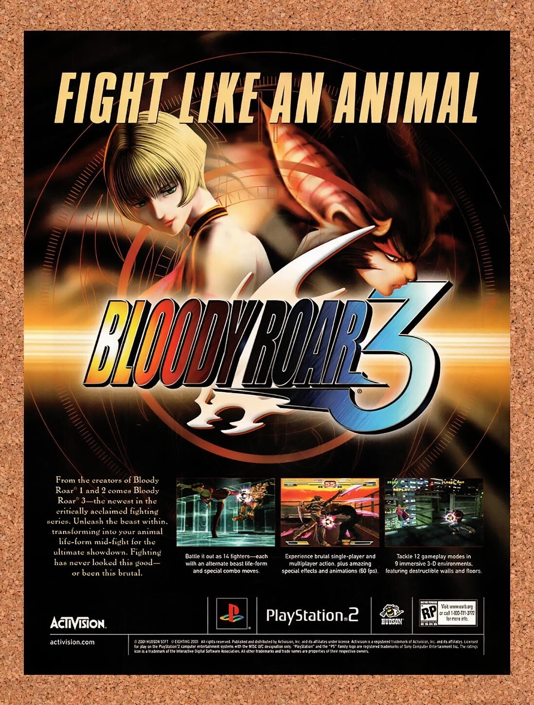 2001 Bloody Roar 3 PS2 Original Advertisement / Retro Wall Art v1