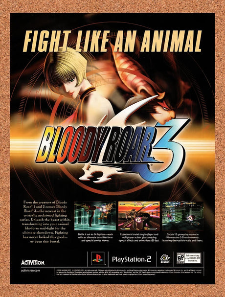 2001 Bloody Roar 3 PS2 Original Advertisement / Retro Wall Art v1