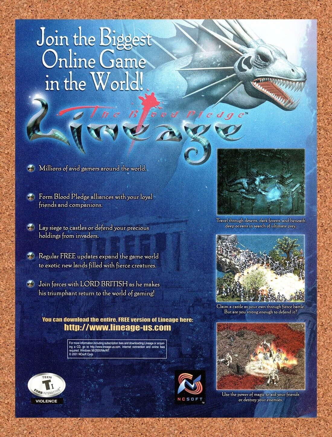 Lineage The Blood Pledge PC Original 2001 Ad Authentic Video Game Promo