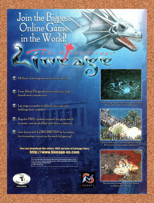 Lineage The Blood Pledge PC Original 2001 Ad Authentic Video Game Promo