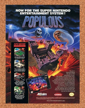 Populous SNES Original 1992 Ad Authentic Nintendo Sim Video Game Promo