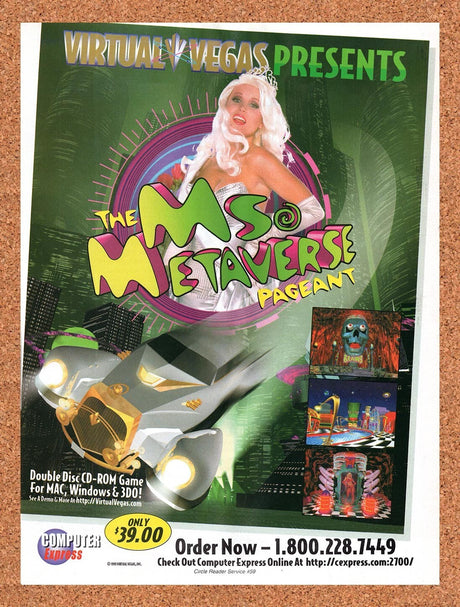 1995 Ms Metaverse Pageant Virtual Vegas CD-ROM Original Ad / Retro Wall Art v1