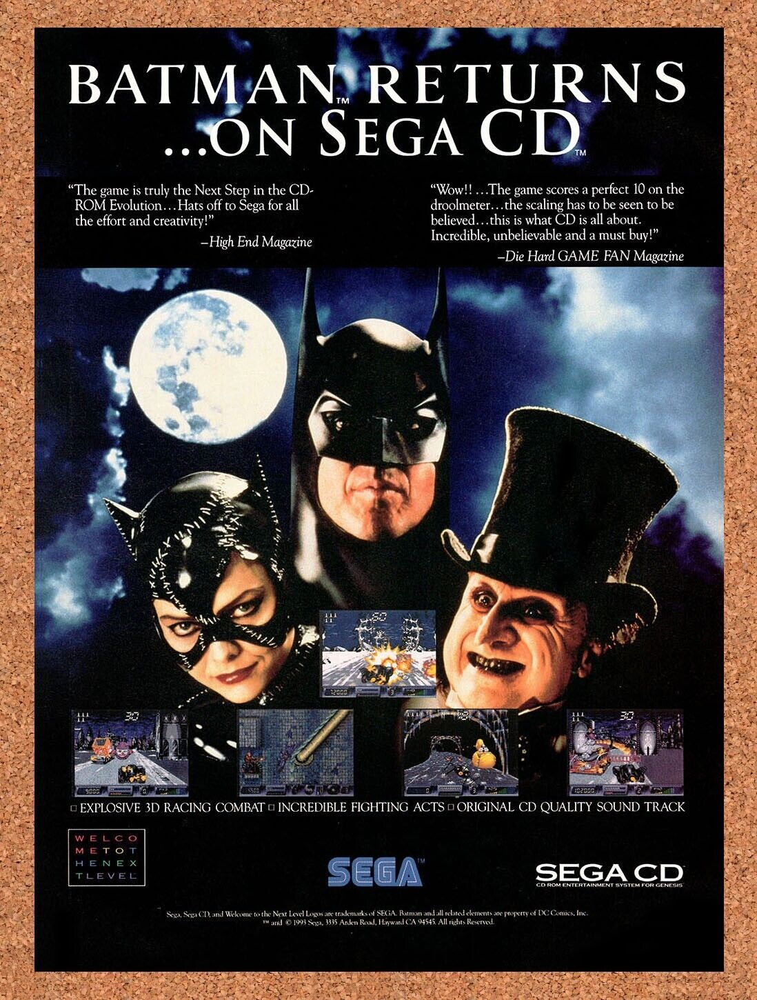 Batman Returns Sega CD Original 1992 Vintage Ad - Video Game Promo