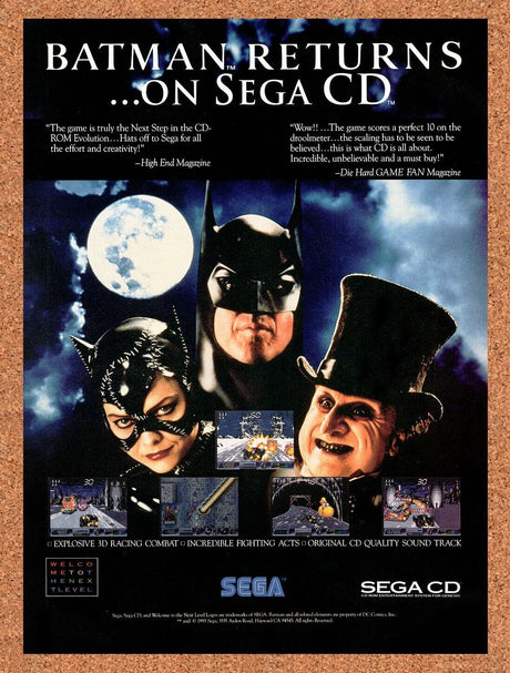 Batman Returns Sega CD Original 1993 Vintage Ad - Video Game Promo
