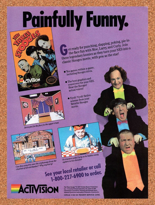 1988 The Three Stooges NES Original Advertisement / Retro Wall Art v1