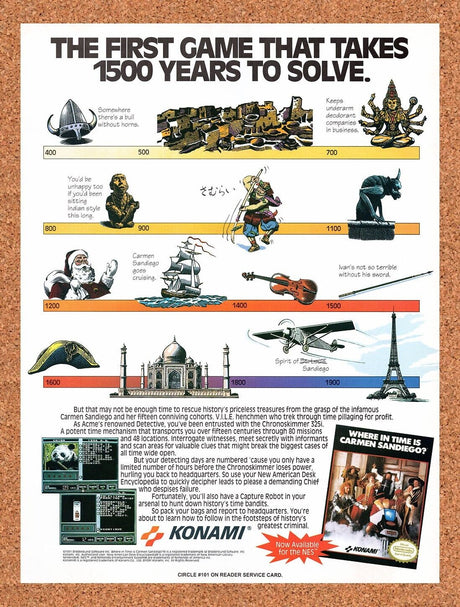 1992 Where In Time Is Carmen Time Is Carmen Sandiego? NES Original Ad/Wall Art