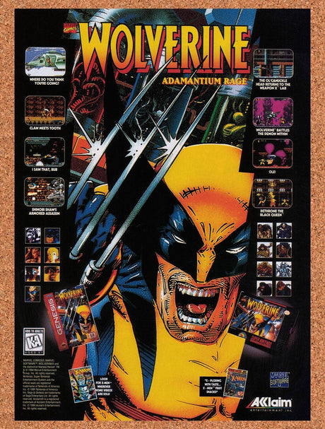 1995 Wolverine Adamantium Rage Genesis Original Ad / Retro Wall Art v2