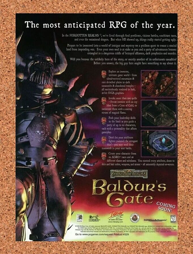 Baldur's Gate PC Original 1998 Ad Authentic MMO RPG Video Game Promo v1