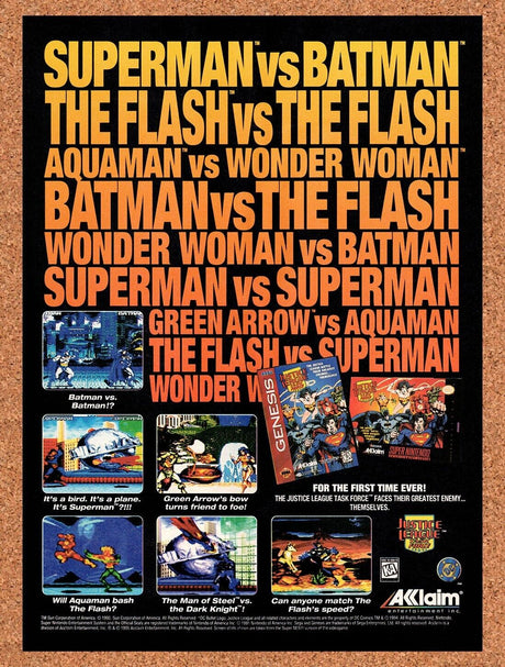 1995 Justice League Task Force Genesis Original Ad / Retro Wall Art v1