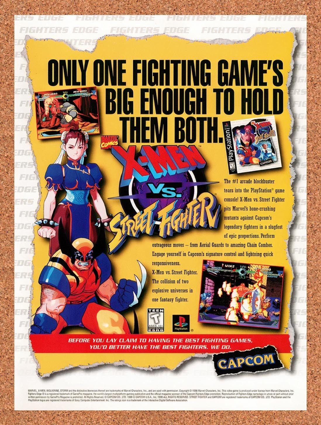 1998 X-Men vs Street Fighter PS1 Original Advertisement / Retro Promo v1